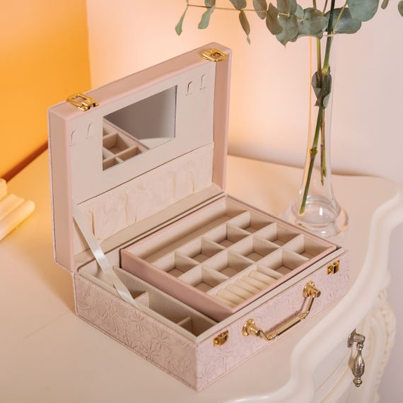 Скринька для прикрас з еко шкіри 2 яруси із дзеркалом органайзер для ювелірних виробів | Зображення 6