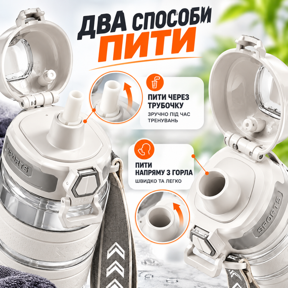 Спортивная бутылка KANGZYUAN 500 мл белая Tritan BPA-free ударопрочная эко-бутылка с антискользящими вставками | Зображення 3