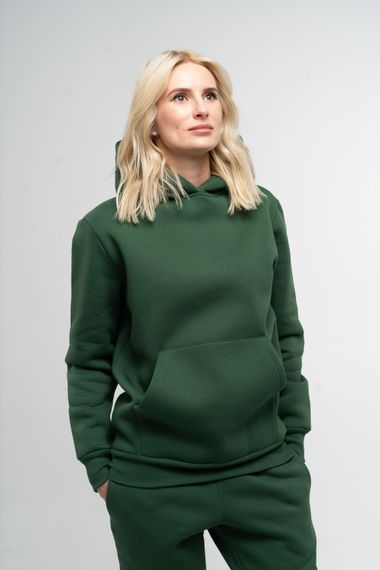 Худі жіночий утеплений темно-зеленого кольору, 3XL