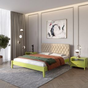 Односпальне дерев&#039;яне ліжко Mebigrand Венеція ДК Лайм (S3050G70Y)/Аляска 23 (Бежевий) 90х190 см (MBG-5894)