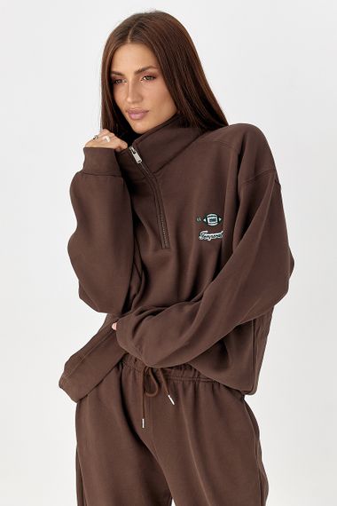Спортивний теплий костюм з вільним світшотом і штанами - темно-коричневий цвет, ONE SIZE (є розміри) | Зображення 2