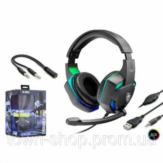 Игровые наушники Gaming Headset KR-GM301 Karler RGB подсветка. Проводная игровая гарнитура с микрофоном и подсветкой | Зображення 1
