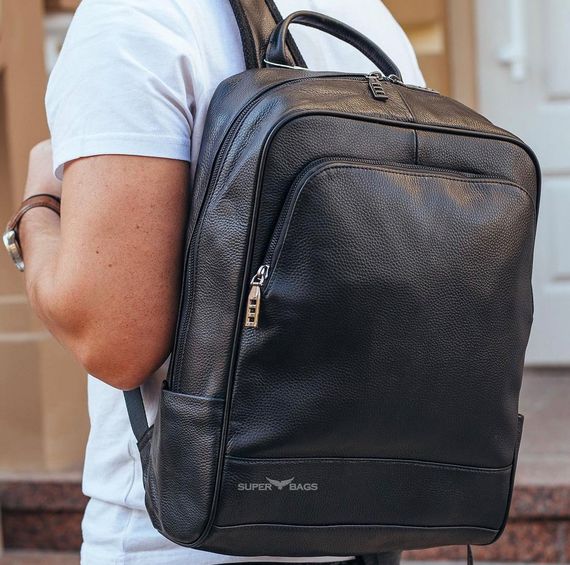 Чоловічий рюкзак шкіряний міський для ноутбука чорний Tiding Bag B2-884371A | Зображення 2