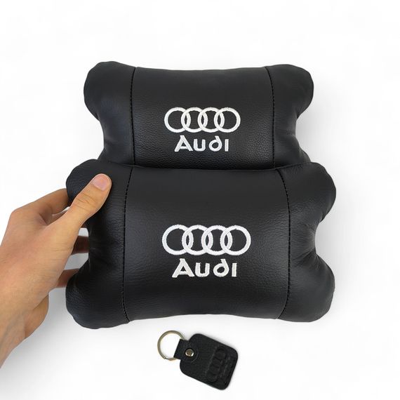 Набор автодушки 2шт на подголовник Audi / Ауди из натуральной кожи черная / Подголовник в машину | Зображення 2