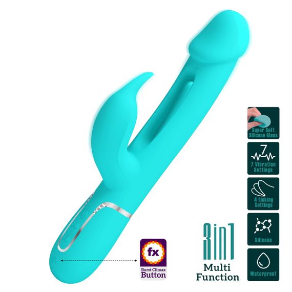 Вібратор із стимулятором клітора PRETTY LOVE — Kampas Rabbit 3 in 1 Green, BW-500025-1 Sex Aura | Зображення 1