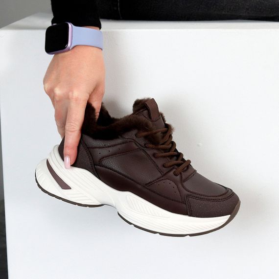 Комбіновані зимові прогулянкові шоколадні кросівки | Зображення 1