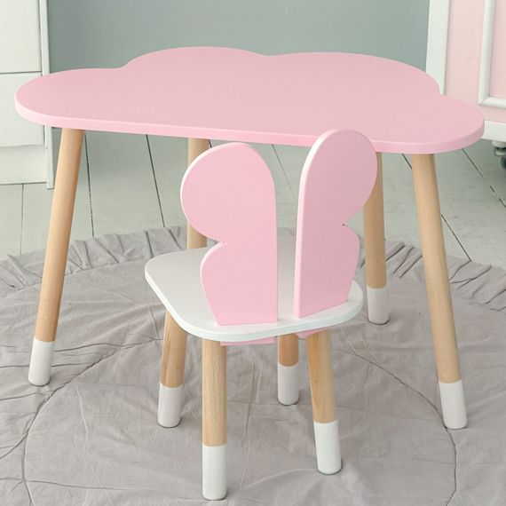 Стіл хмарка і стільчик метелик дитячий рожевий з білим сидінням. Столик для занять, ігор, їжі | Зображення 3