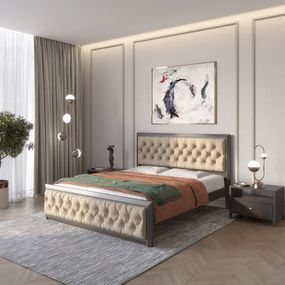 Двоспальне дерев'яне ліжко Mebigrand Барселона Б3 Графітовий (RAL9011)/Аляска 23 (Бежевий) 180х190 см (MBG-12718)