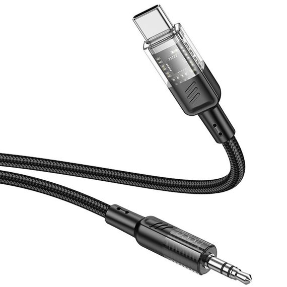 Аудіо кабель Aux Hoco UPA27 Spirit transparent (Type-C to AUX 3.5mm) (1.2m) Black | Зображення 1