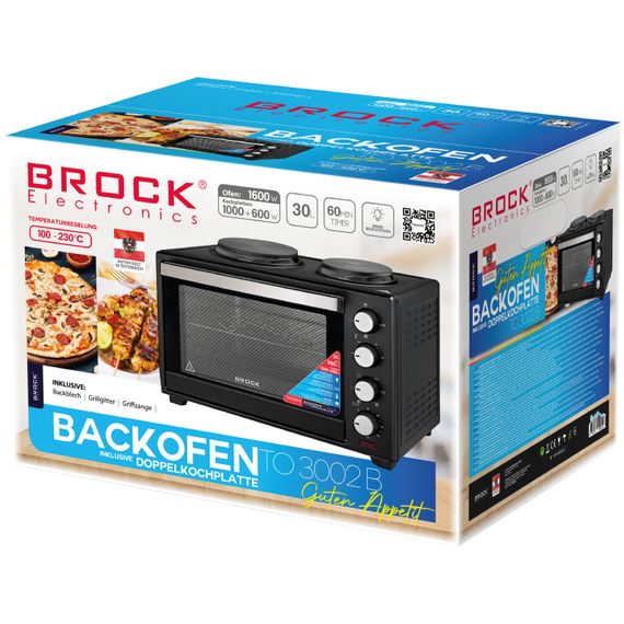 Електрична піч BROCK TO 3002 B 1600Вт/ 30л /електроплита/ механічне керування/чорна | Зображення 1