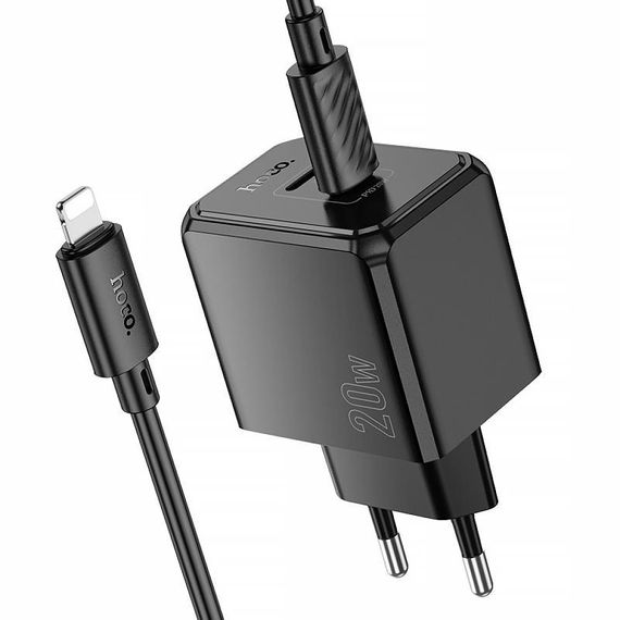 МЗП Hoco CS16A Wish PD20W (1USB-C/1L) + кабель Type-C to Lightning Black | Зображення 1