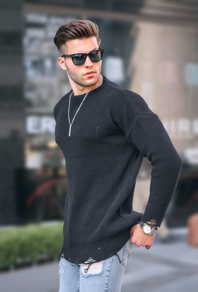 Светр в'язаний чорний S L