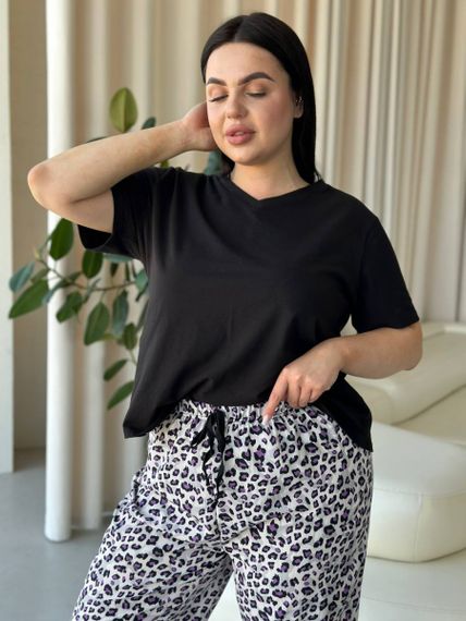Чорна жіноча піжама з леопардовим принтом PLUS SIZE | Зображення 8