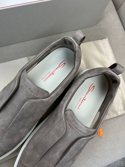Сліпони Santoni без шнурівки чоловічі замшеві  сірі ob423 | Зображення 2