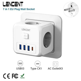 Сетевой Фильтр Тройник 7в1 LENCENT с быстрой зарядкой 3 розетки/3 USB/1TYPE-C