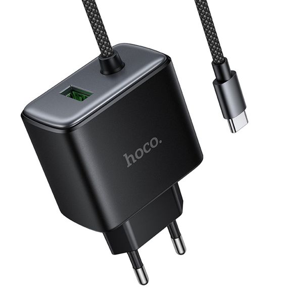МЗП Hoco C164A New PD30W+QC3.0 (1USB-A/1C) + встроенный кабель Type-C Black | Зображення 4