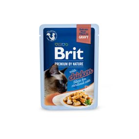 Влажный корм для стерилизованных котов с курицей Brit Premium Delicate Fillets in Gravy Chicken for Sterilised, 85 гр
