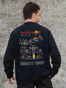 Утеплений оверсайз світшот на флісі з принтом Without Redbull Black