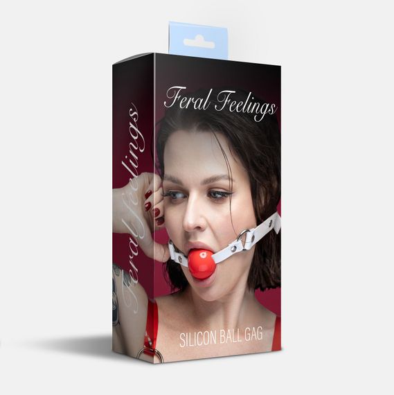 Кляп силіконовий Feral Feelings Silicon Ball Gag White/Red, білий ремінець, червона кулька | Зображення 2