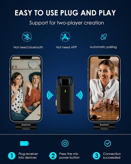 Петличний мікрофон, бездротовий, hoyiours для iPhone, iPad, Plug-Play мікрофон петлочки для iPhone, | Зображення 4