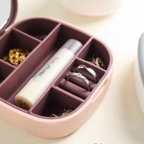 Органайзер шкатулка с зеркалом для украшений на 7 отделений LD-988 Розовый