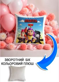 Подушка плюшева Мерч Крафт Дизайн з принтом brawl stars імя Лолiта сірий плюш квадратна 33х33 см