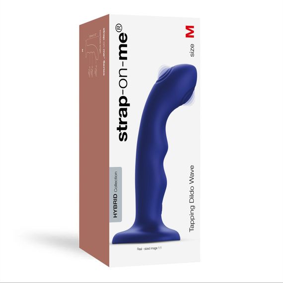 Насадка для страпона з подвійною точковою пульсацією Strap-On-Me TAPPING DILDO WAVE – NIGHT BLUE, М | Зображення 4