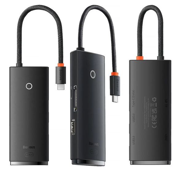 Перехідник HUB Baseus Lite Series 6in1 (Type-C to HDMI+2xUSB3.0+Type-C Data+SD/TF) (WKQX050001) Black | Зображення 1
