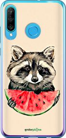 Чохол на Huawei P30 Lite Єнотик з кавуном "4605u-1651-2448"