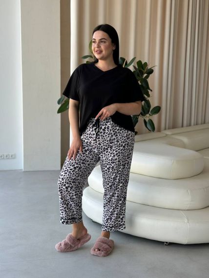 Чорна жіноча піжама з леопардовим принтом PLUS SIZE