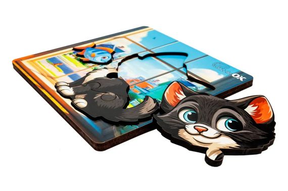 Сортер А6 "Допиливий котик" Puz-88751 дерев'яний PuzzleOk | Зображення 2