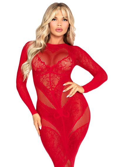 Сукня Leg Avenue Lace and Net Bodycon Gown One Size, Red
