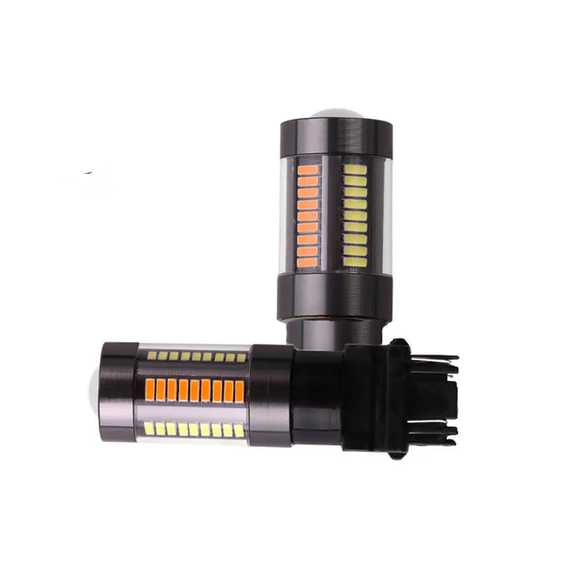 Автолампа светодиодная P27/7W / 3157, цоколь W2.5x16q, 4014 x 66 smd, бело желтая, 12 В