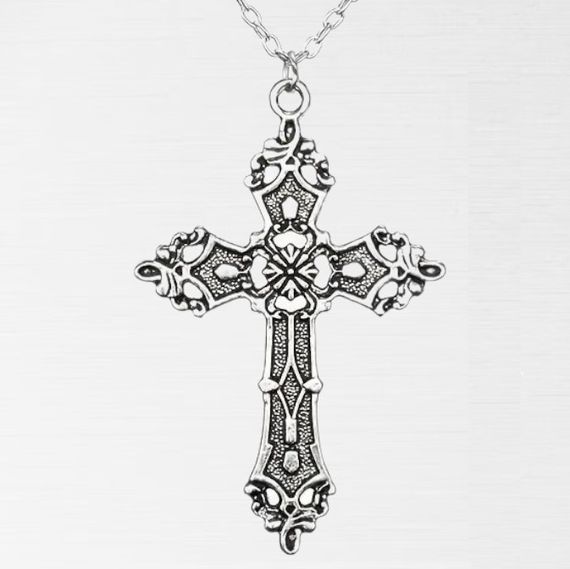 Ланцюжок з кулоном Хрест у стилі бароко з візерунком вінтажного богемного або готичного стилю 5.6 см