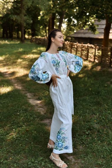 Платье  вышиванка взрослое лен длинное