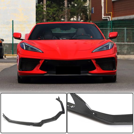 Накладка на передній бампер Lip (Карбон) для Chevrolet Corvette C8 2019- рр | Зображення 1
