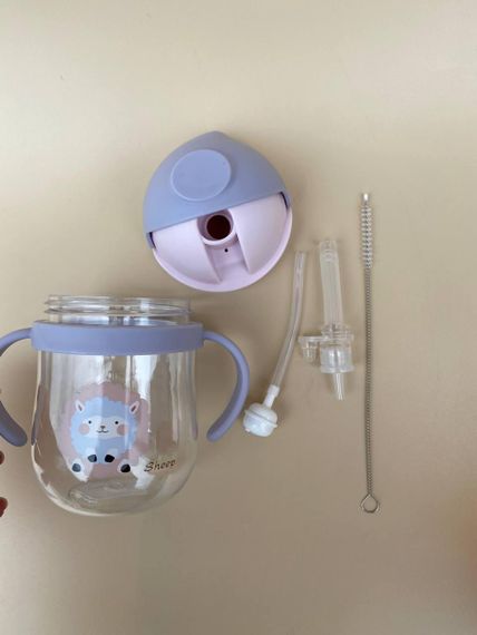 Поїльник непроливайка з трубочкою і грузиком вівця рожевого кольору 250мл | Зображення 7