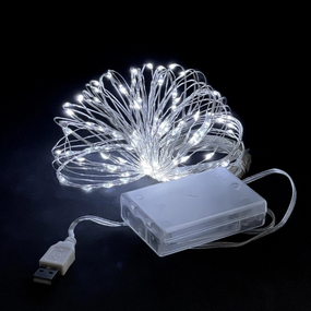 Гирлянда роса нить светодиодная 3 м на батарейках для дома холодный белый