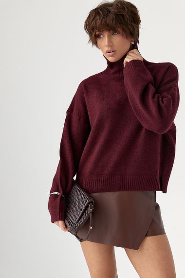 Теплий вільний гольф з розрізами внизу - бордо цвет, ONE SIZE (є розміри) | Зображення 4