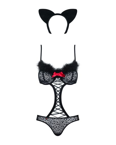 Еротичний костюм гепарду Obsessive Gepardina 3 pcs costume S/M, чорний, хутряне оздоблення, монокіні | Зображення 4