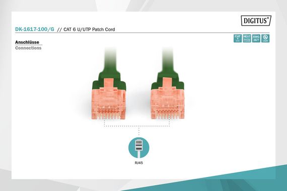 Патч-корд Digitus  CAT 6 UTP, 10м, AWG 26/7, Cu, LSZH, зеленого кольору (DK-1617-100/G) | Зображення 3