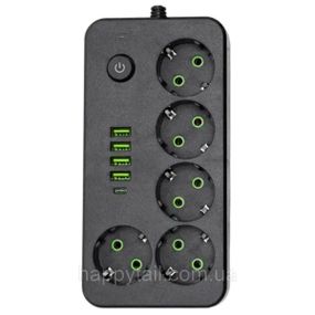 Мережевий фільтр-подовжувач 5 розеток 4xUSB-A 1xUSB-C 5м чорний HP-5-52