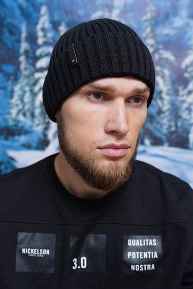 Мужская зимняя шапка с флисом черный