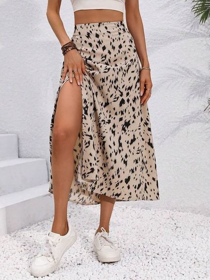 Женская летняя легкая юбка миди с разрезом с леопардовым принтом AG150/1 размер 46/48 цвет бежевый | Зображення 1