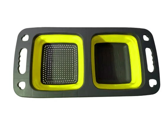 Дошка-друшляк силіконова складана миска-трансформер для овочів та фруктів 2 шт в одному | Зображення 2