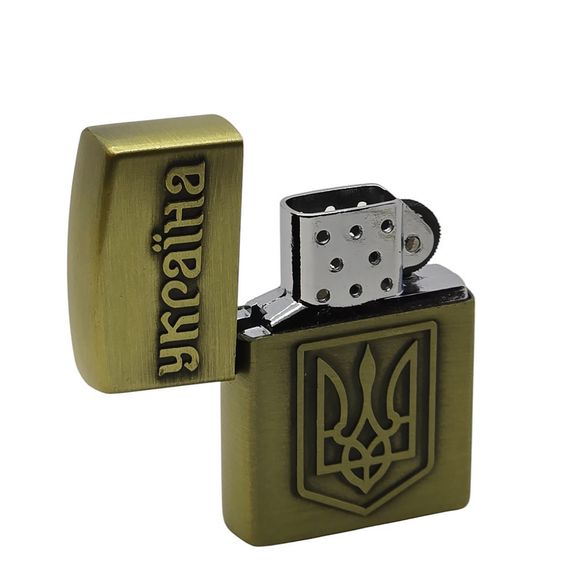 Газова Запальничка З Відкидною Кришкою Золотиста Україна | Зображення 1