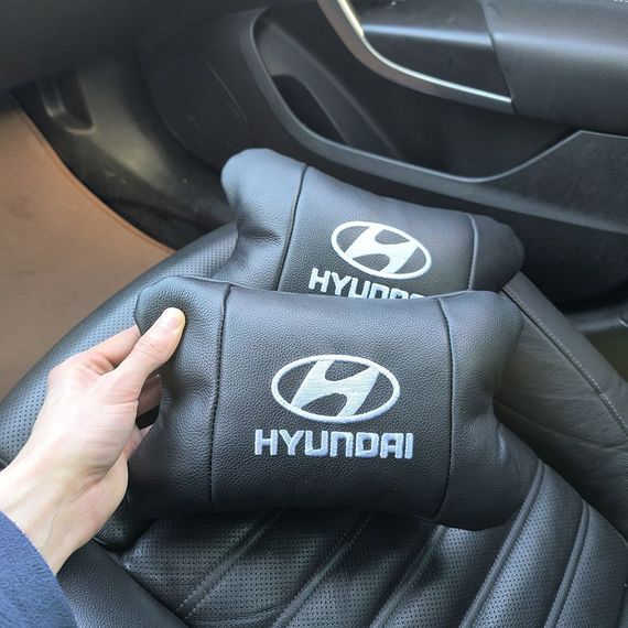Набір подушок для авто Hyundai 2шт, натуральна шкіра, чорний колір, комфортні підголовники в автомобіль | Зображення 1