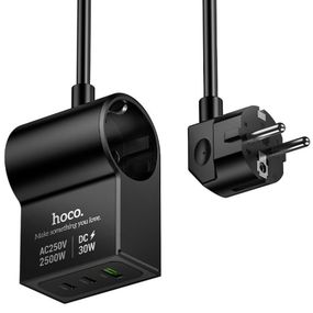 СЗУ Hoco AC33 Win 1 position 30W QC+PD (1USB-A/2C/1Socket) (1.5m) Black