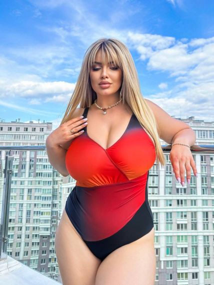 Чорний суцільний купальник PLUS SIZE з помаранчевим градієнтом | Зображення 2