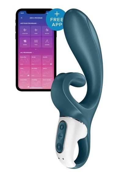 Смарт вібратор-кролик Satisfyer Hug Me Bluegrey, 2 мотори, діаметр 4,2см, широка кліторальна частина